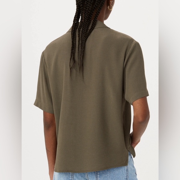 Frank & Oak The Camp Collar Blouse in Dark Khaki - Picture 3 of 14